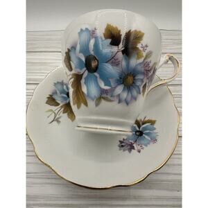 Regency English Bone China Teacup & Saucer England Blue Purple Wild Flower